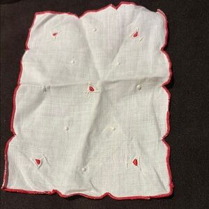6 White vintage cocktail napkin with Red Trim of martini glasses